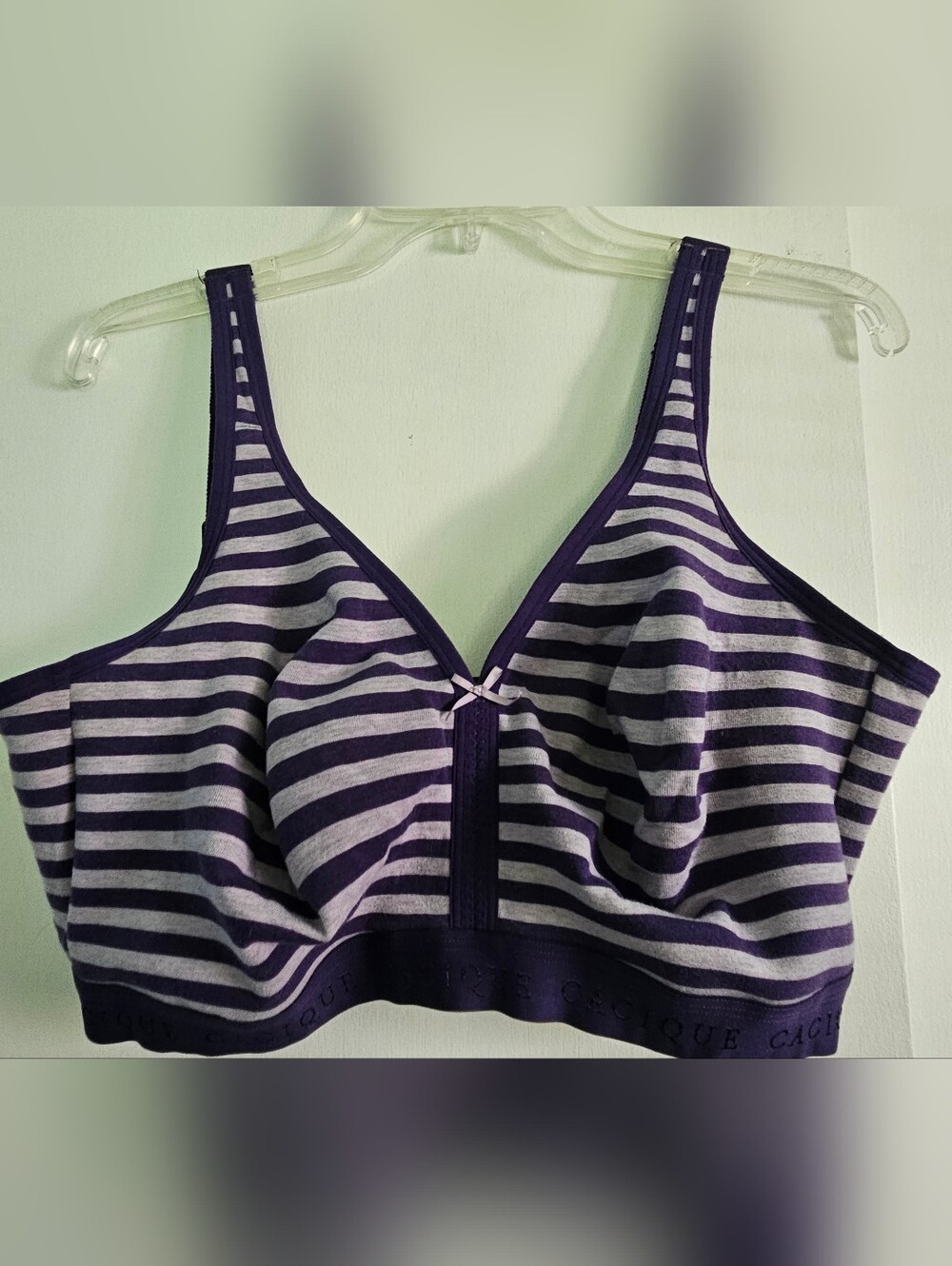 Cacique Striped Purple and Gray Wireless Sleep Bra